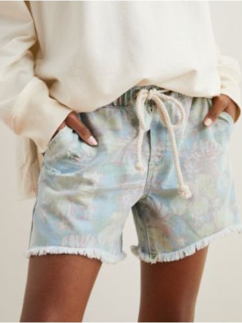 Aerie Pastel Tropical Floral Drawstring Boyfriend Shorts